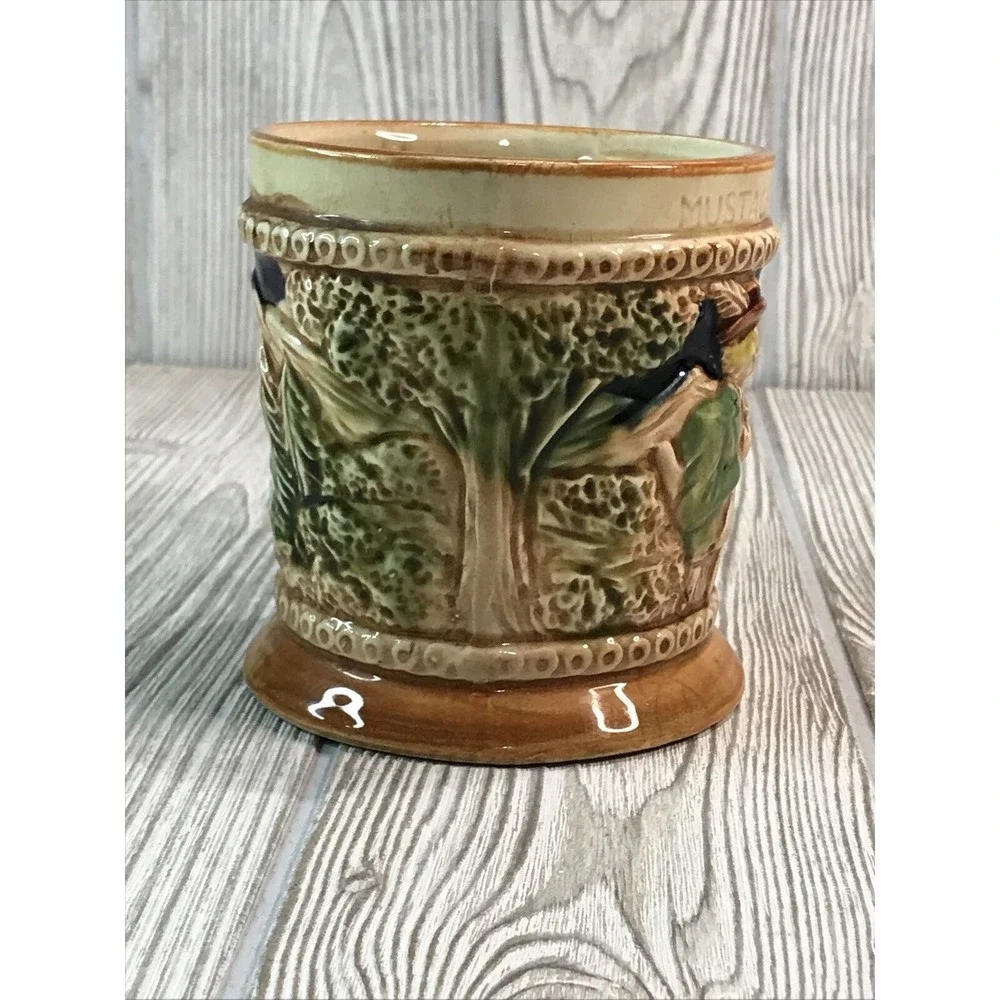 Vintage Ceramic Mustache Stein Relief Scene Cabin Mountains Beer Mug